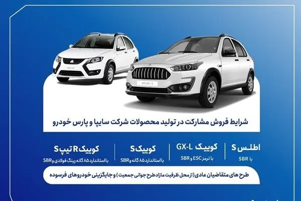 آغاز فروش مشارکت در تولید محصولات سایپا و پارس‌خودرو از سه‌شنبه ۲۲ اردیبهشت