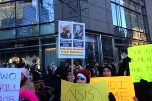 تظاهرات مردم نیویورک در اعتراض به جنایات آل سعود و اعدام شیخ نمر