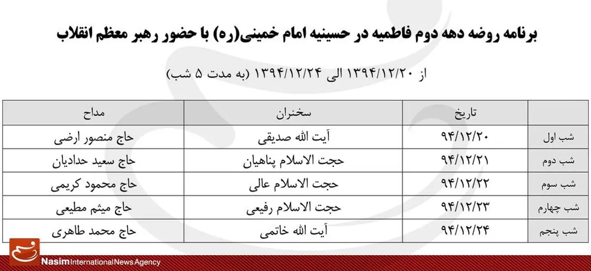 برنامه روضه دهه دوم فاطمیه در حسینیه امام خمینی(ره)