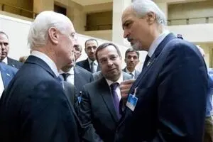 دیدار هیئت اعزامی دولت سوریه با دی میستورا در ژنو