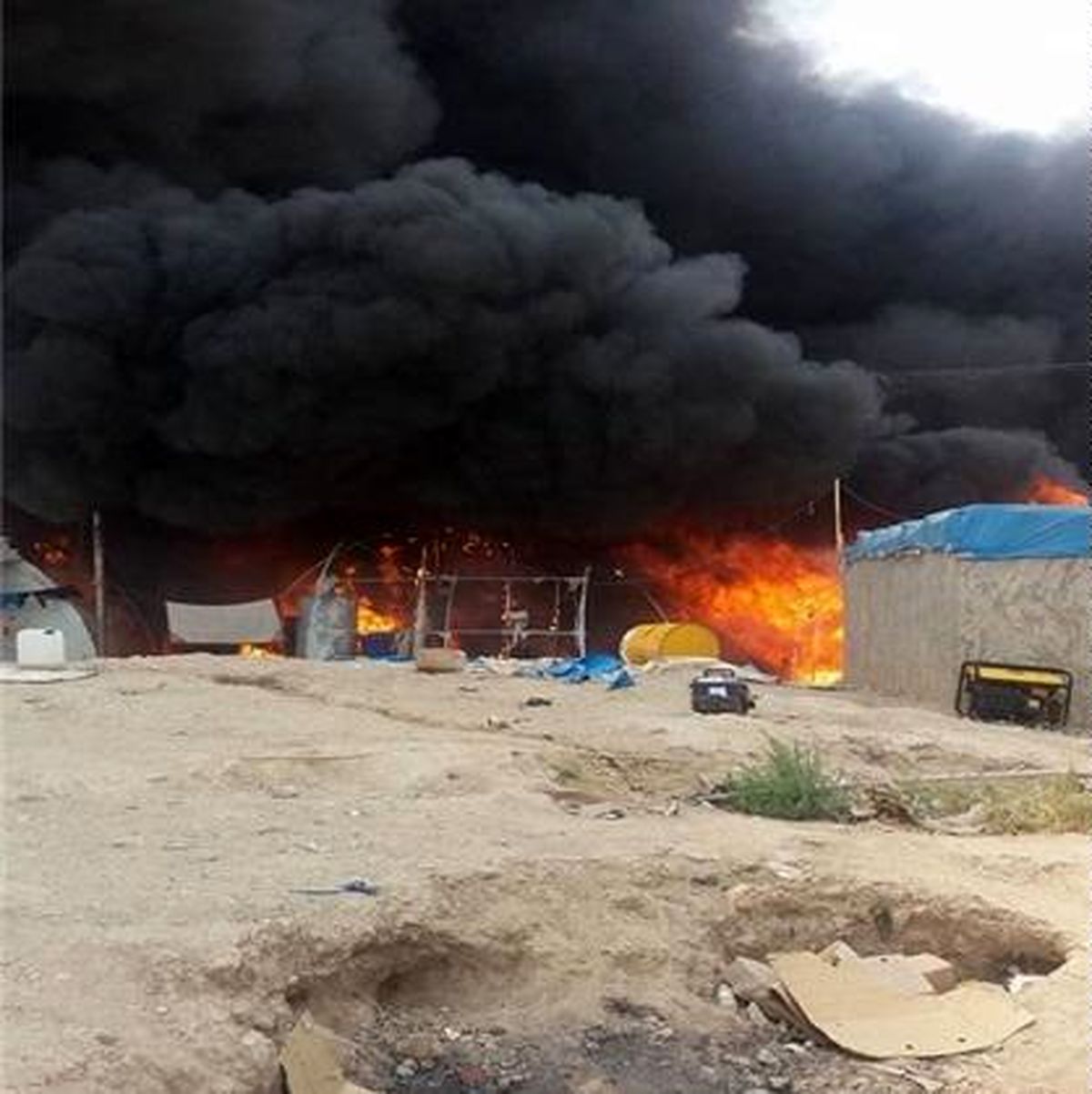 آتش‌سوزی در اردوگاه پناهجویان در "کرکوک" عراق