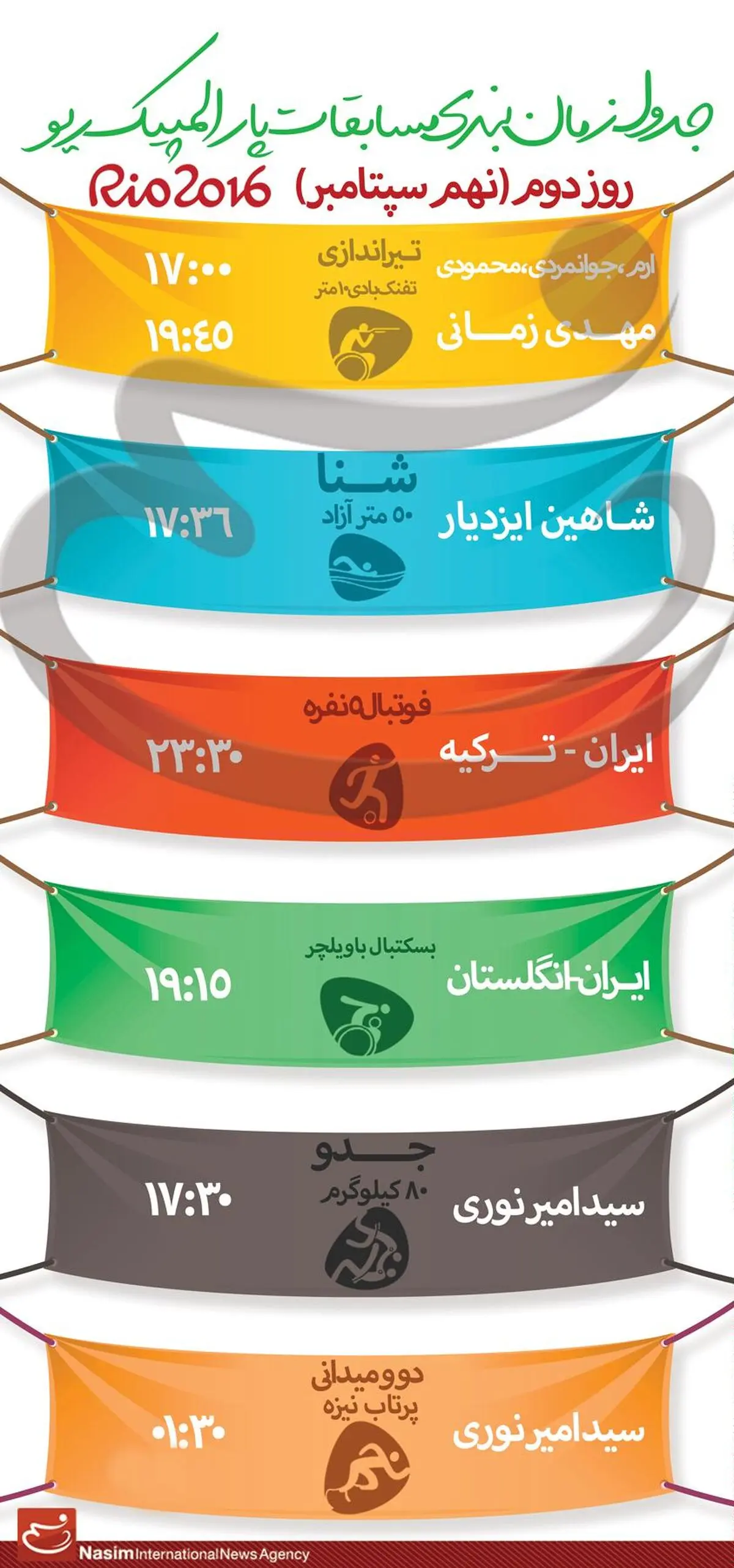جدول زمانبندی مسابقات نمایندگان ایران در "روز دوم" پارالمپیک ریو