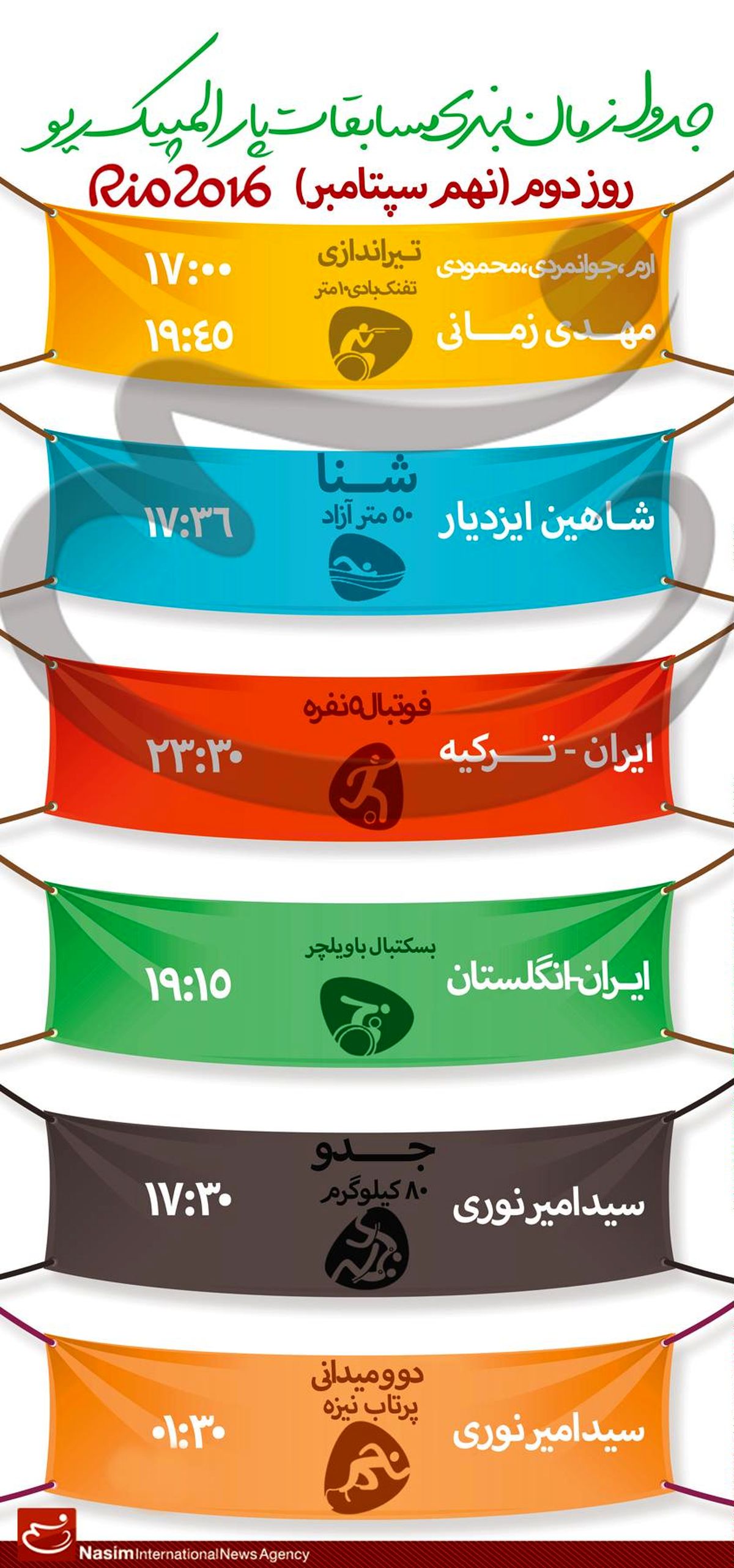 جدول زمانبندی مسابقات نمایندگان ایران در "روز دوم" پارالمپیک ریو