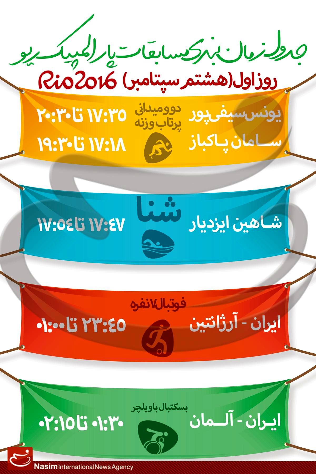 جدول زمانبندی مسابقات نمایندگان ایران در "روز اول" پارالمپیک ریو