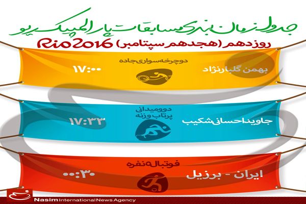 جدول زمانبندی مسابقات نمایندگان ایران در 