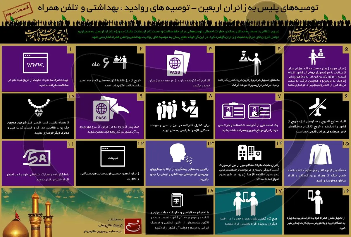 توصیه‌های پلیس به زائران اربعین - قسمت سوم: توصیه‌های روادید، بهداشتی و تلفن همراه