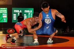 دیدار تیم‌های ایران و آمریکا در رقابت‌های جام جهانی کشتی آزاد در آمریکا