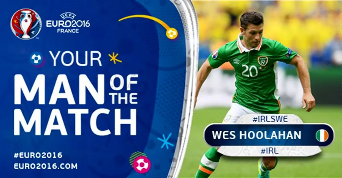 هولاهان بهترین بازیکن دیدار ایرلندجنوبی و سوئد شد