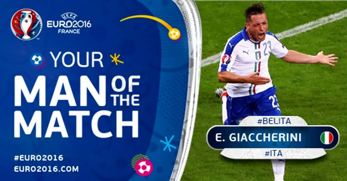 جاکرینی بهترین بازیکن دیدار ایتالیا و بلژیک شد