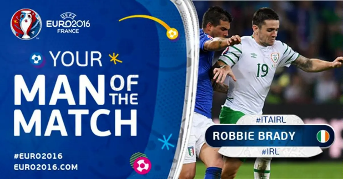 رابی برادی، بهترین بازیکن دیدار ایرلند برابر ایتالیا