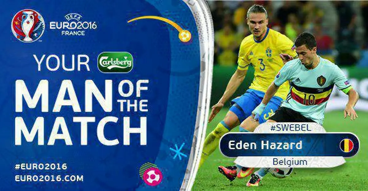 انتخاب آزارد به عنوان بهترین بازیکن دیدار بلژیک - سوئد