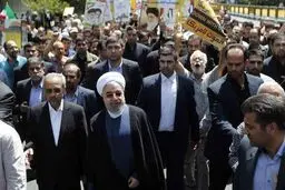 روحانی به جمع راهپیمایان روز قدس پیوست