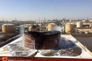 مخزن پتروشیمی بوعلی در ماهشهر پس از خاموش کردن آتش