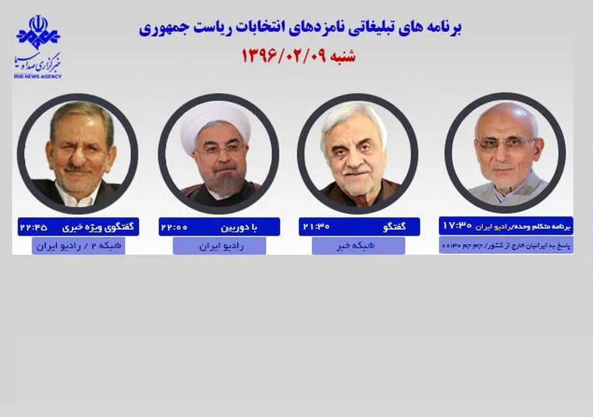 برنامه‌های امروز نامزدهای ریاست جمهوری در رسانه ملی