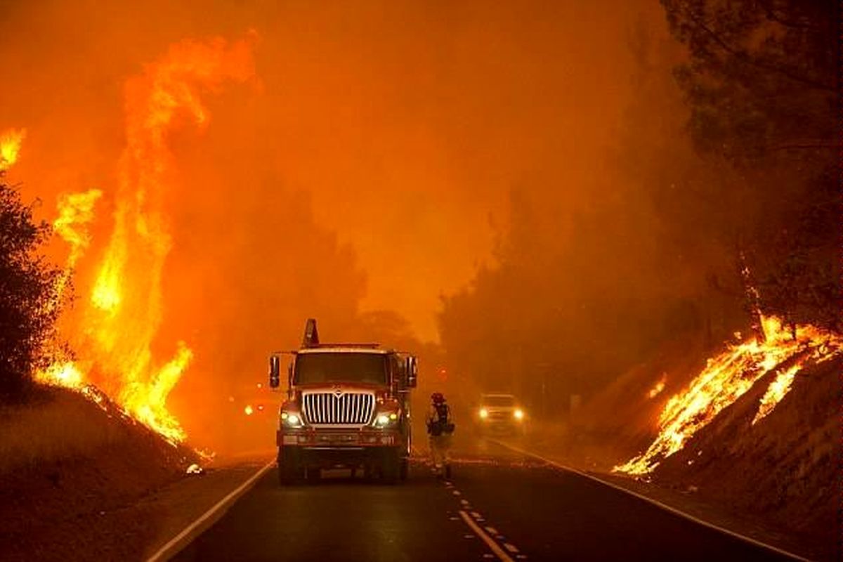 نمایی دیگر از آتش‌سوزی جنگل‌های کالیفرنیا