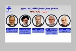 ۵ کاندیدا امروز از رسانه ملی با مردم سخن می‌گویند/ جهانگیری؛ گفتگوی ویژه خبری/ مستند رئیسی؛ ۲۲ امشب