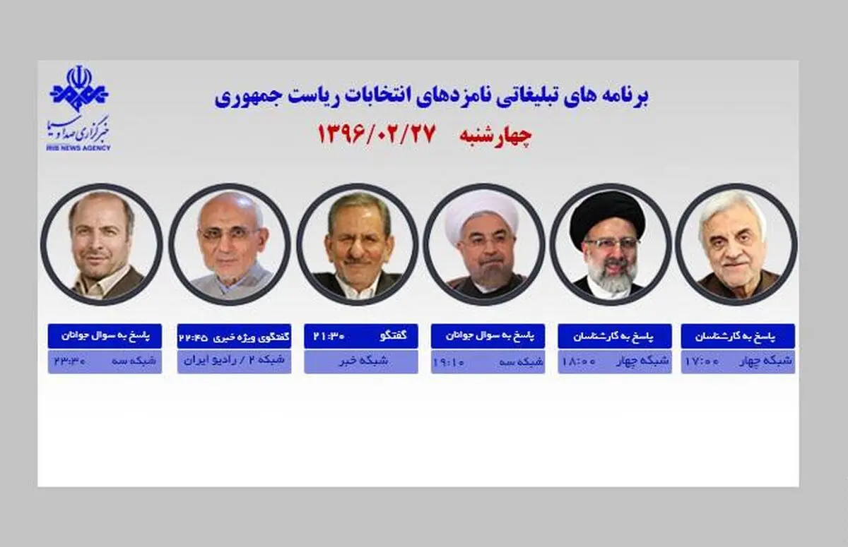 ۶ کاندیدا امروز از رسانه ملی با مردم سخن می‌گویند