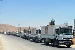 آغاز عملیات امداد رسانی در ریف دمشق همزمان با اجرای آتش بس فراگیر+ عکس