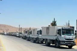 آغاز عملیات امداد رسانی در ریف دمشق همزمان با اجرای آتش بس فراگیر+ عکس