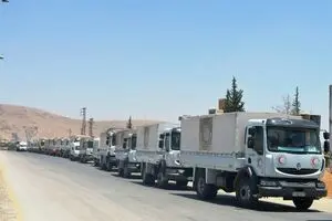 آغاز عملیات امداد رسانی در ریف دمشق همزمان با اجرای آتش بس فراگیر+ عکس