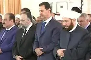 حضور بشار اسد در مسجد جامع الروضه برای اقامه نماز عید قربان