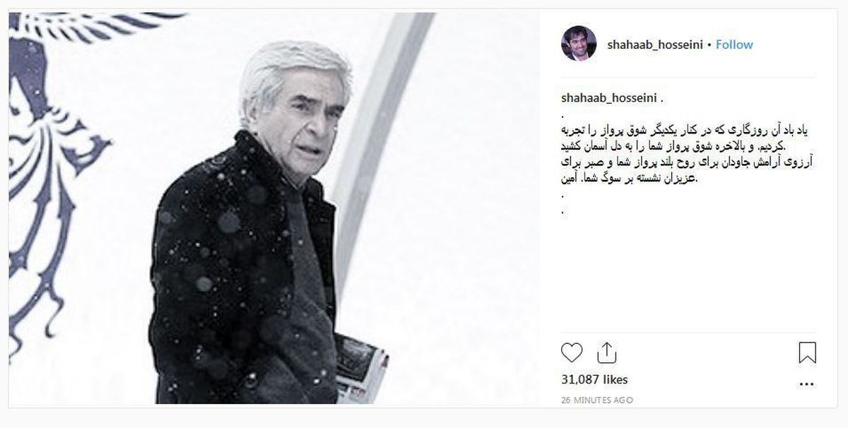 دلنوشته شهاب حسینی برای کارگردان «شوق پرواز»