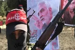 مانور جنبش فلسطینی با تصاویری از سردار سلیمانی و نصرالله