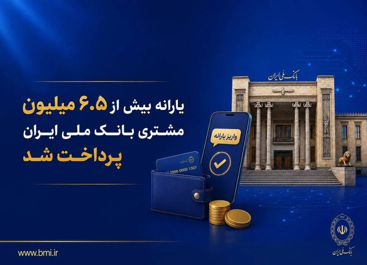 یارانه بیش از ۶.۵ میلیون مشتری بانک ملی ایران پرداخت شد