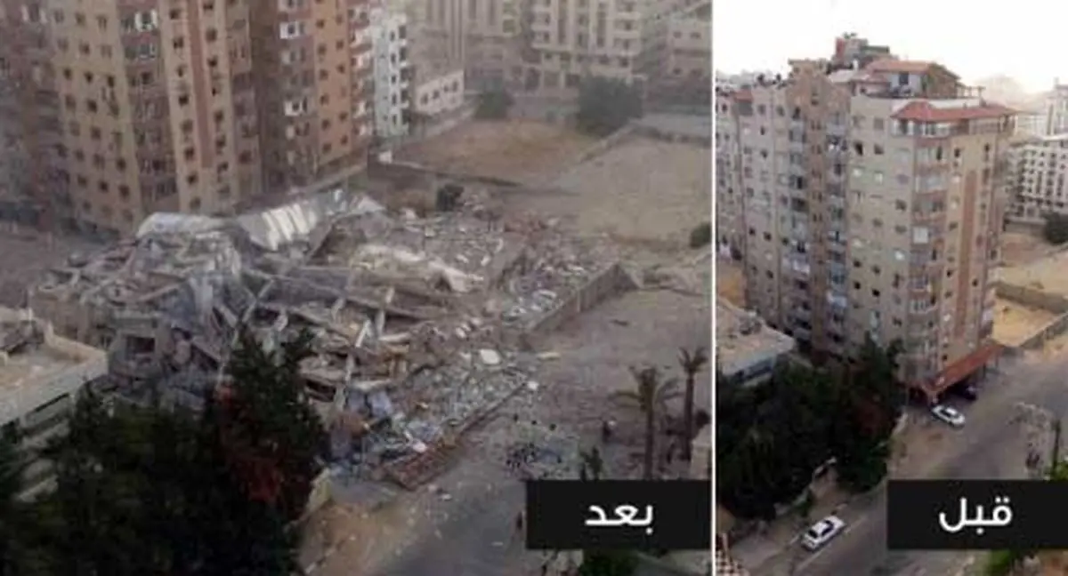 جنگنده‌های رژیم صهیونیستی یک برج ۱۲ طبقه در رفح را ویران کردند+تصویر