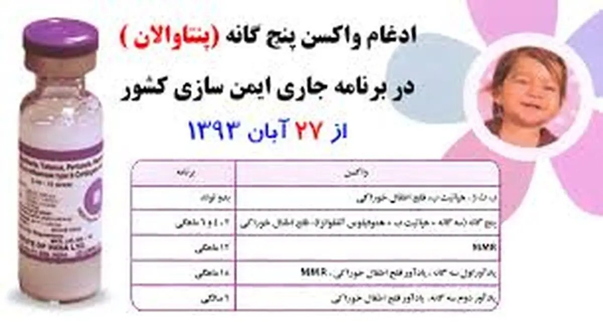 واکسن جدید پنج‌‌گانه "پنتاوالان" در برنامه ایمن‌سازی کشور فردا رونمایی می‌‌شود