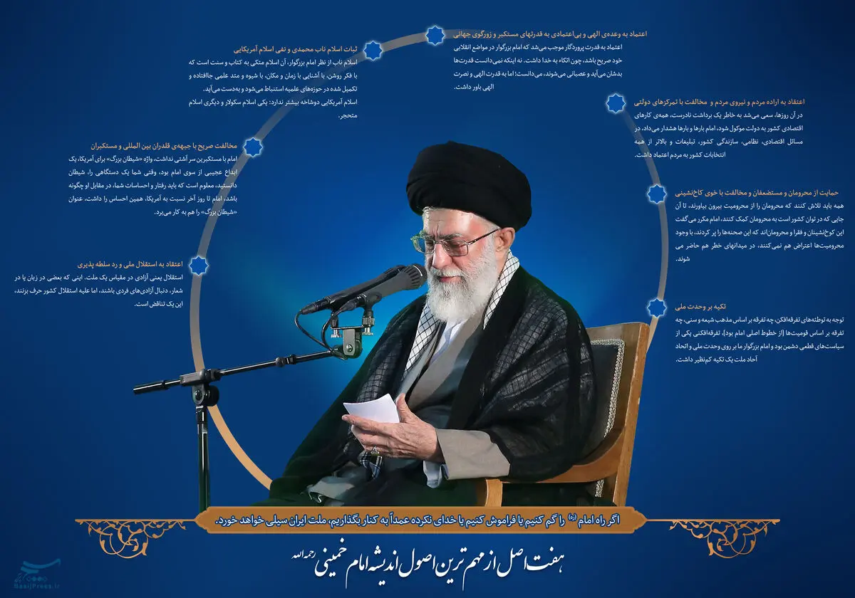 گرافیک اطلاع‌رسان:: هفت اصل اندیشه امام خمینی(ره) در کلام رهبری