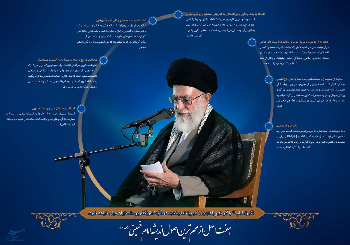 گرافیک اطلاع‌رسان:: هفت اصل اندیشه امام خمینی(ره) در کلام رهبری